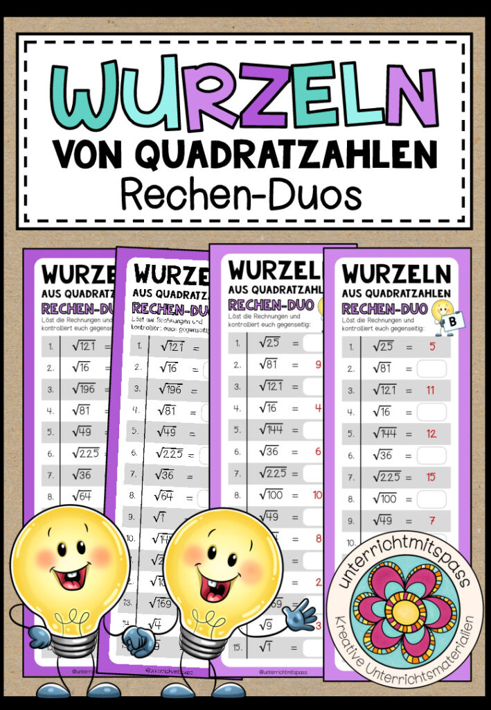 WURZELN VON QUADRATZAHLEN – 3 Rechen-Duos
