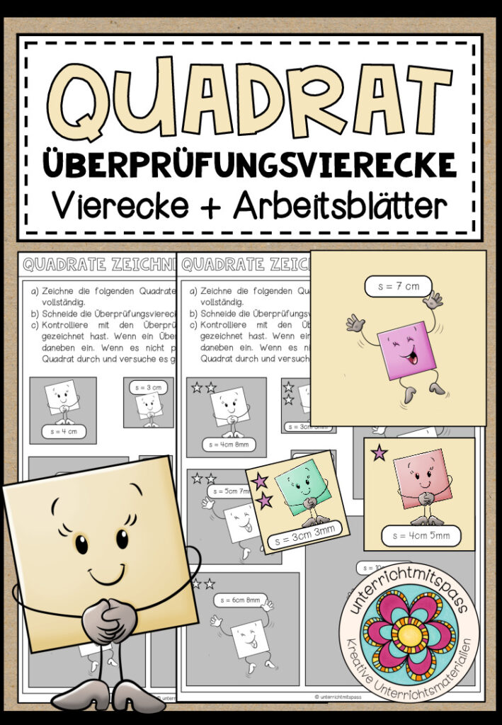 QUADRAT (für die Grundschule) – Überprüfungsvierecke (Vierecke + Arbeitsblätter)