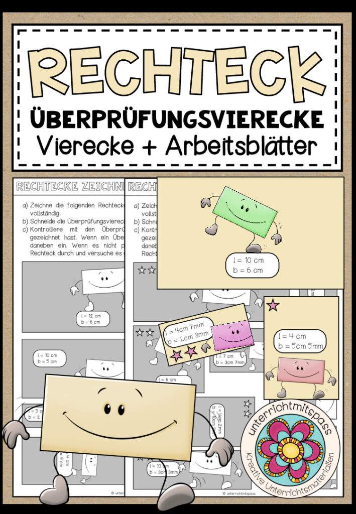 RECHTECK (für die Grundschule) – Überprüfungsvierecke (Vierecke + Arbeitsblätter)