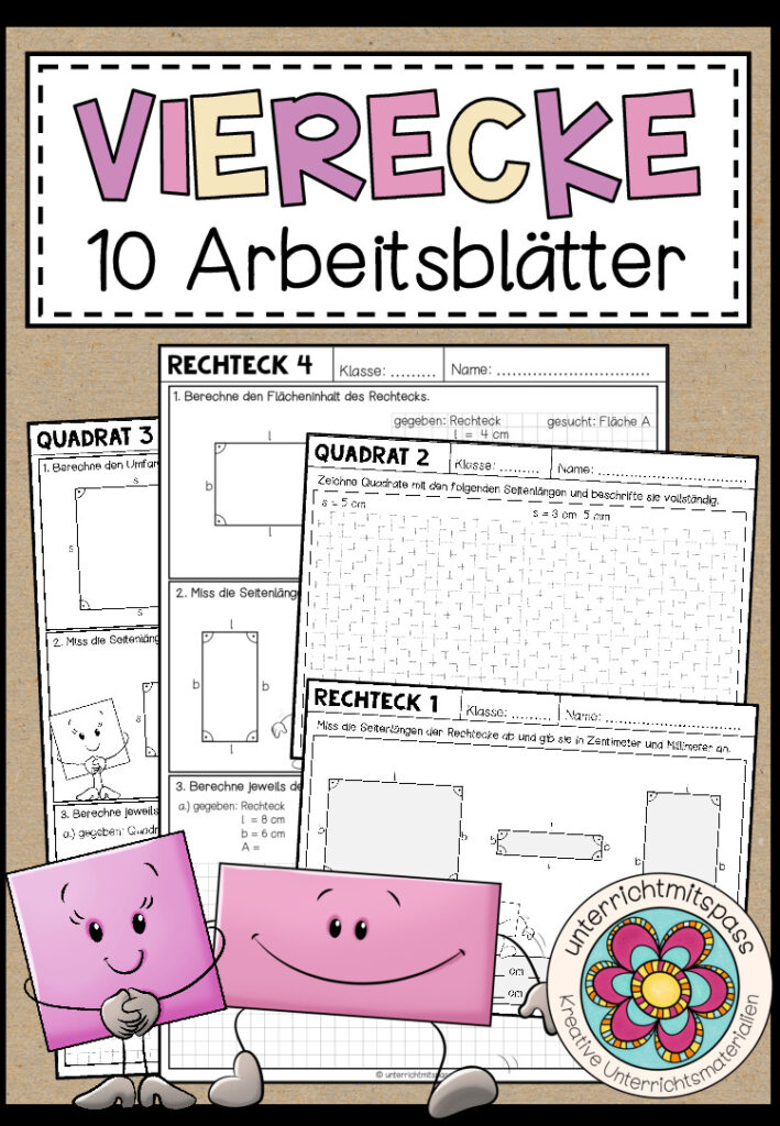 VIERECKE (für die Grundschule) – 10 Arbeitsblätter
