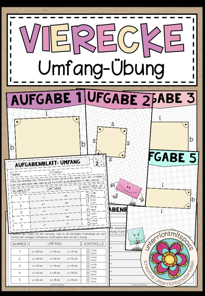 VIERECKE (für die Grundschule) – Umfang-Übung