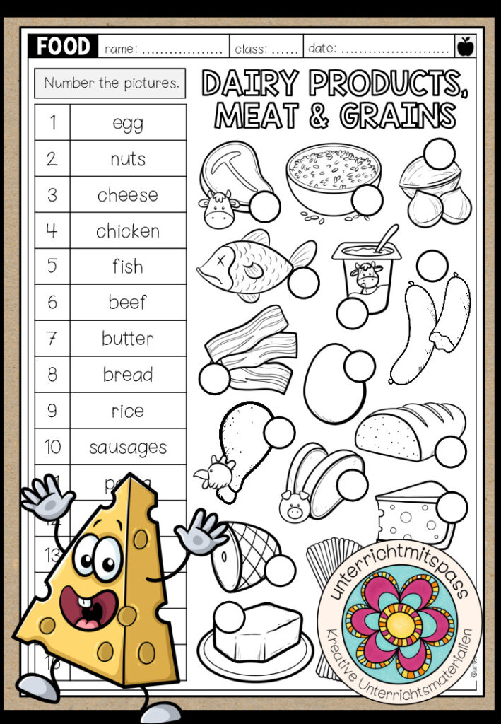 Dairy Products, Meat & Grains – Vocabulary Worksheet (3-fach differenziert)
