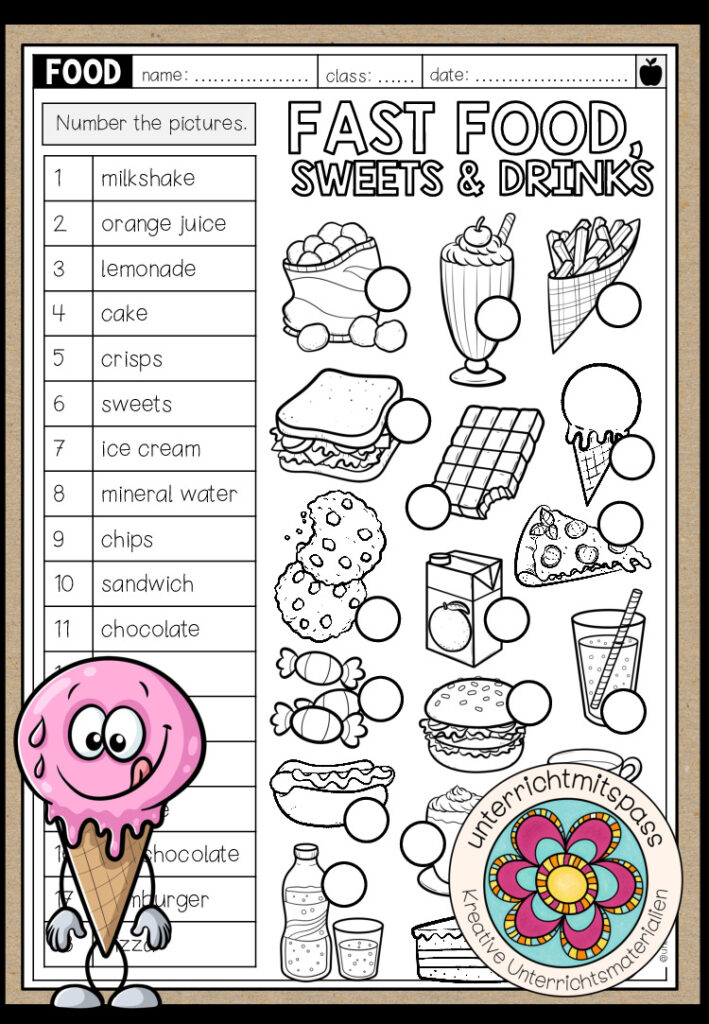 Fast Food, Drinks & Sweets – Vocabulary Worksheet (3-fach differenziert)