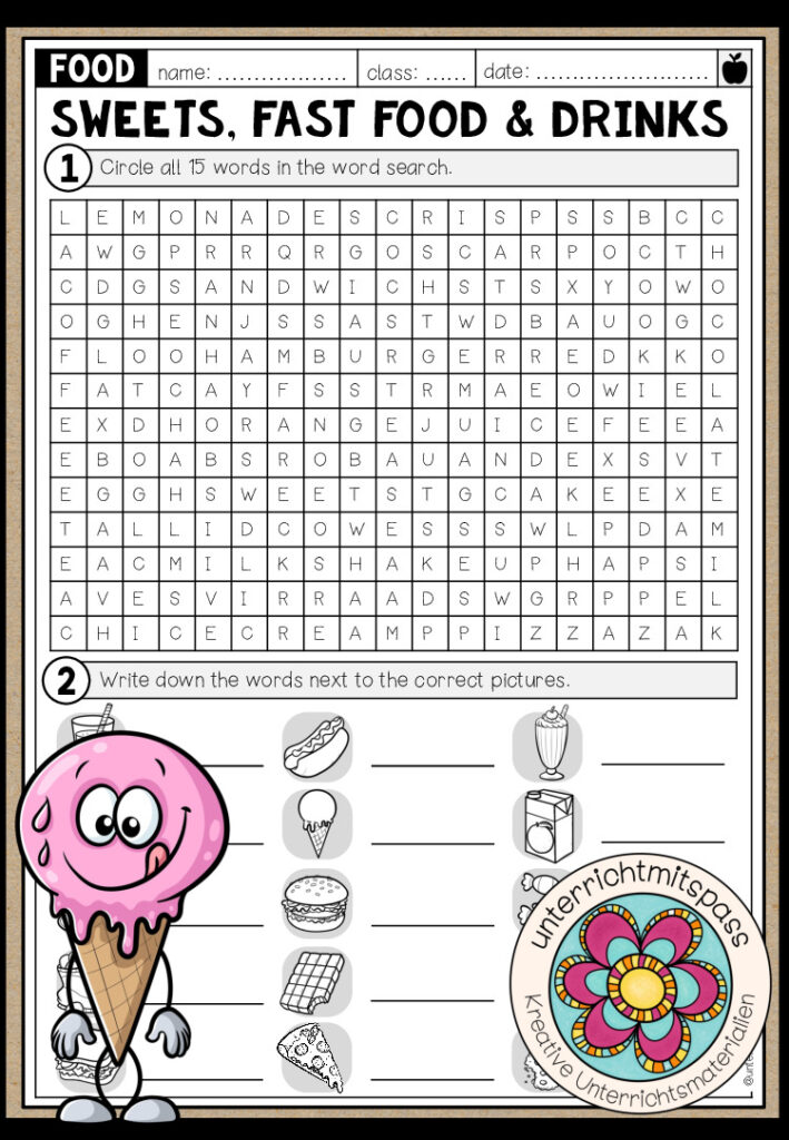 Fast Food, Drinks & Sweets – Word Search