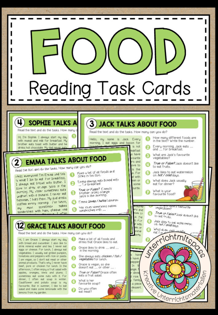FOOD – Reading Task Cards (12 Aufgabenkarten)