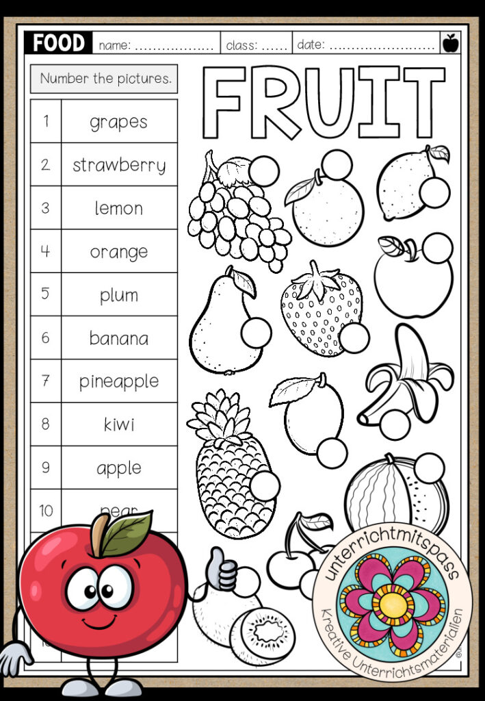 Fruit – Vocabulary Worksheet (3-fach differenziert)