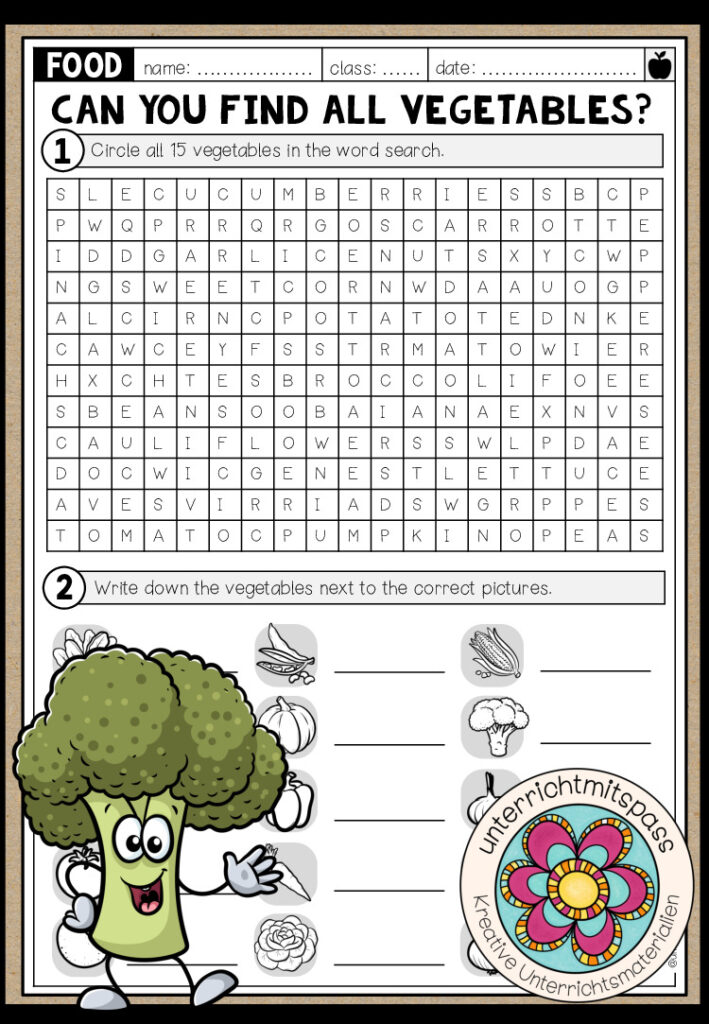 Vegetables – Word Search