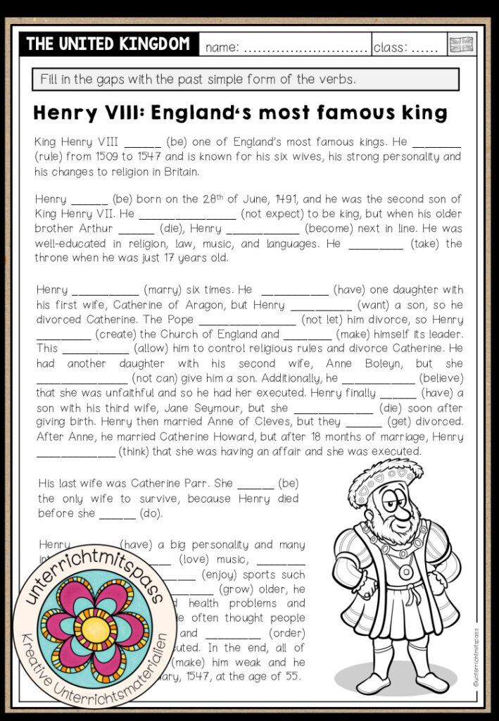 King Henry VIII – Past Simple (Worksheet)