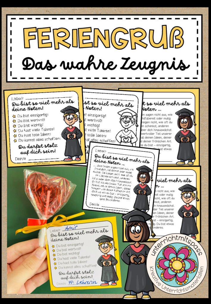 Feriengeschenk / Feriengruß – Das wahre Zeugnis (mehrere Vorlagen)