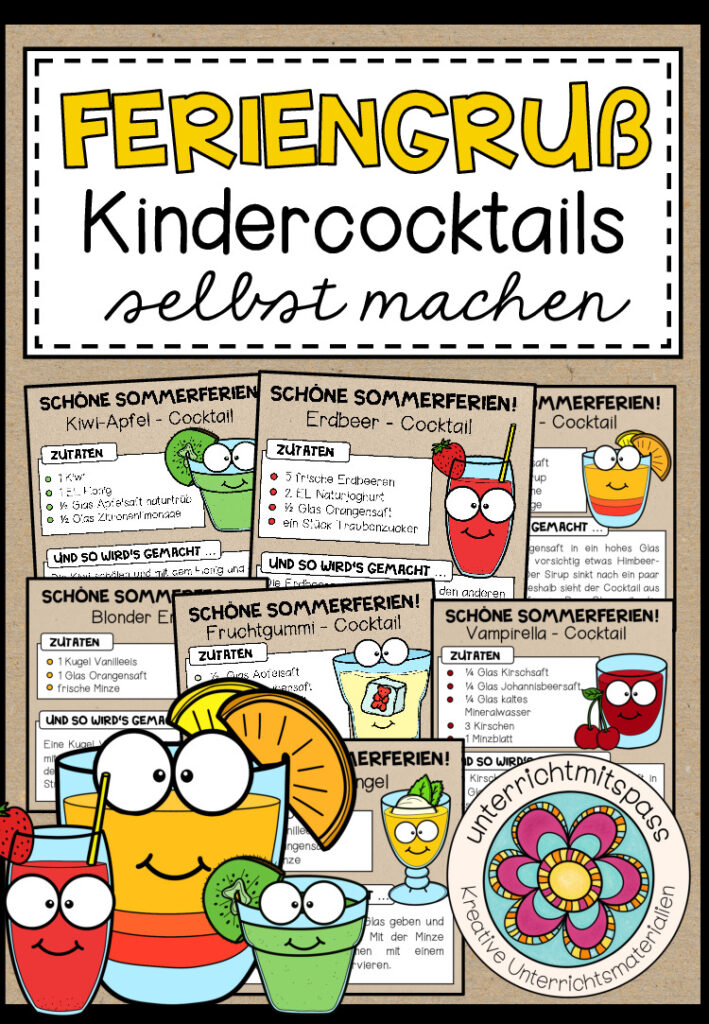 Feriengeschenk / Feriengruß – Kindercocktails (Fruchtcocktails)