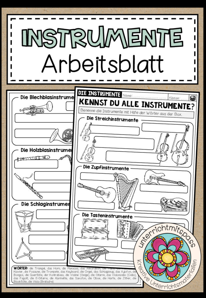 Instrumente benennen – Arbeitsblatt (2-fach differenziert)