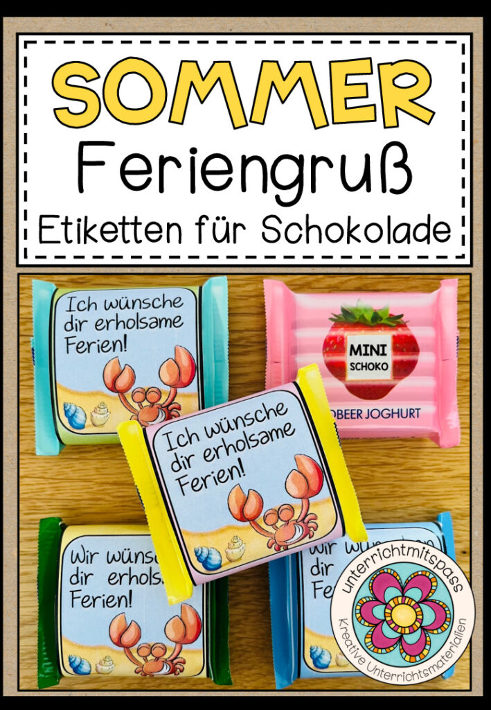 Feriengruß / Feriengeschenk für den Sommer – passend für Mini-Schoko Quadrate