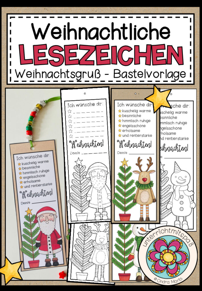 Weihnachtliche Lesezeichen (Feriengruß/Weihnachtsgeschenk) Bastelvorlage