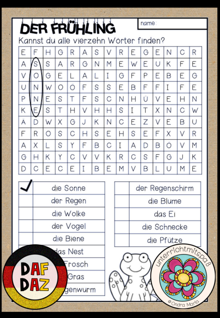 FRÜHLING – Arbeitsblatt: Suchrätsel (DAF/DAZ)