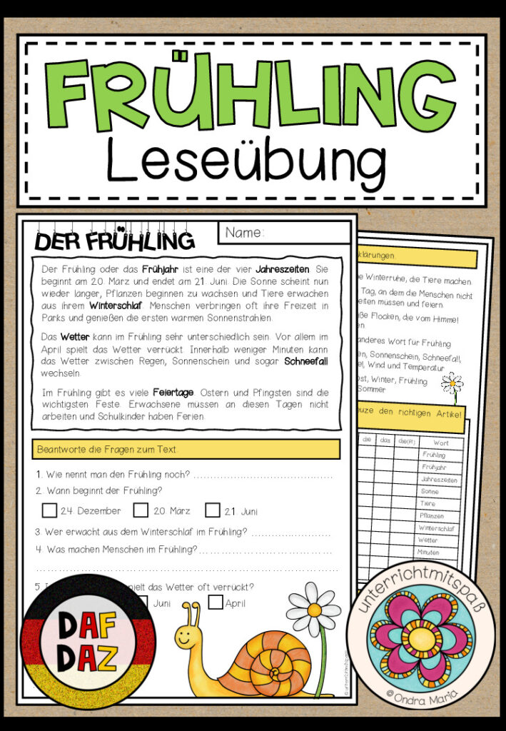 Frühling – Leseübung (DAF/DAZ)