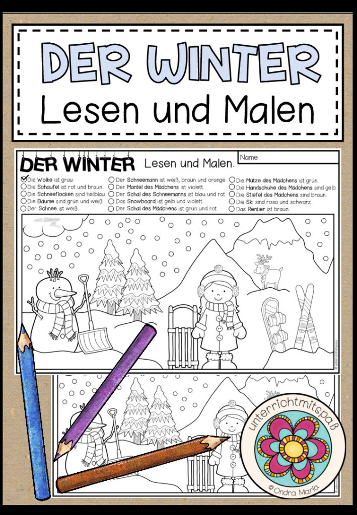 DER WINTER – Lesen und Malen (2-fach differenziert)
