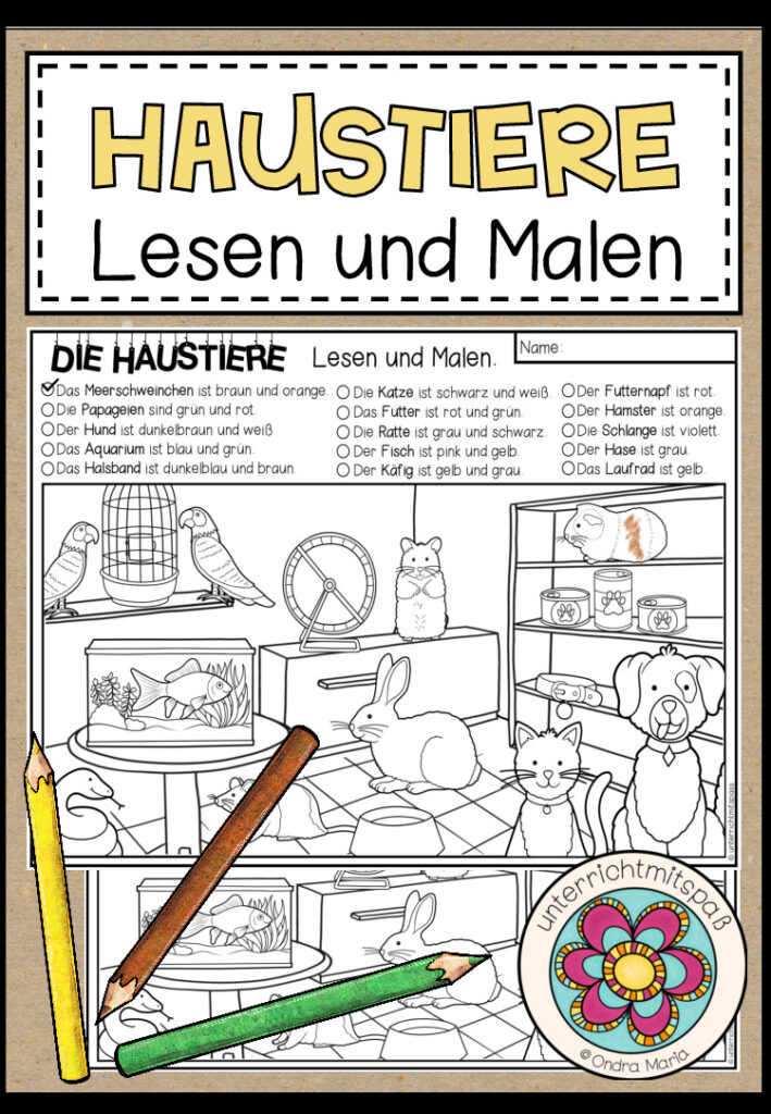 DIE HAUSTIERE – Lesen und Malen (2-fach differenziert)
