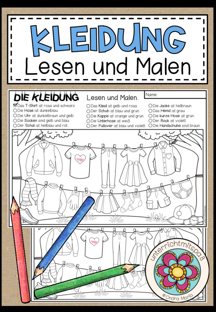 DIE KLEIDUNG – Lesen und Malen (2-fach differenziert)