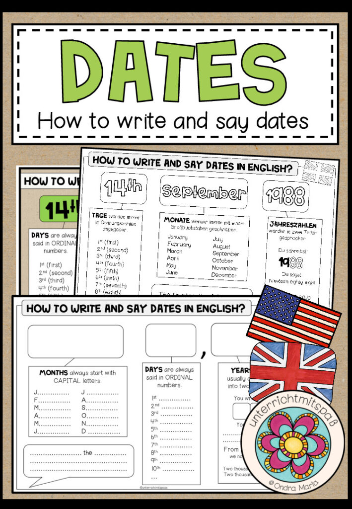 How to write and say DATES (Präsentationsfolien + Arbeits/Merkblätter) AE + BE