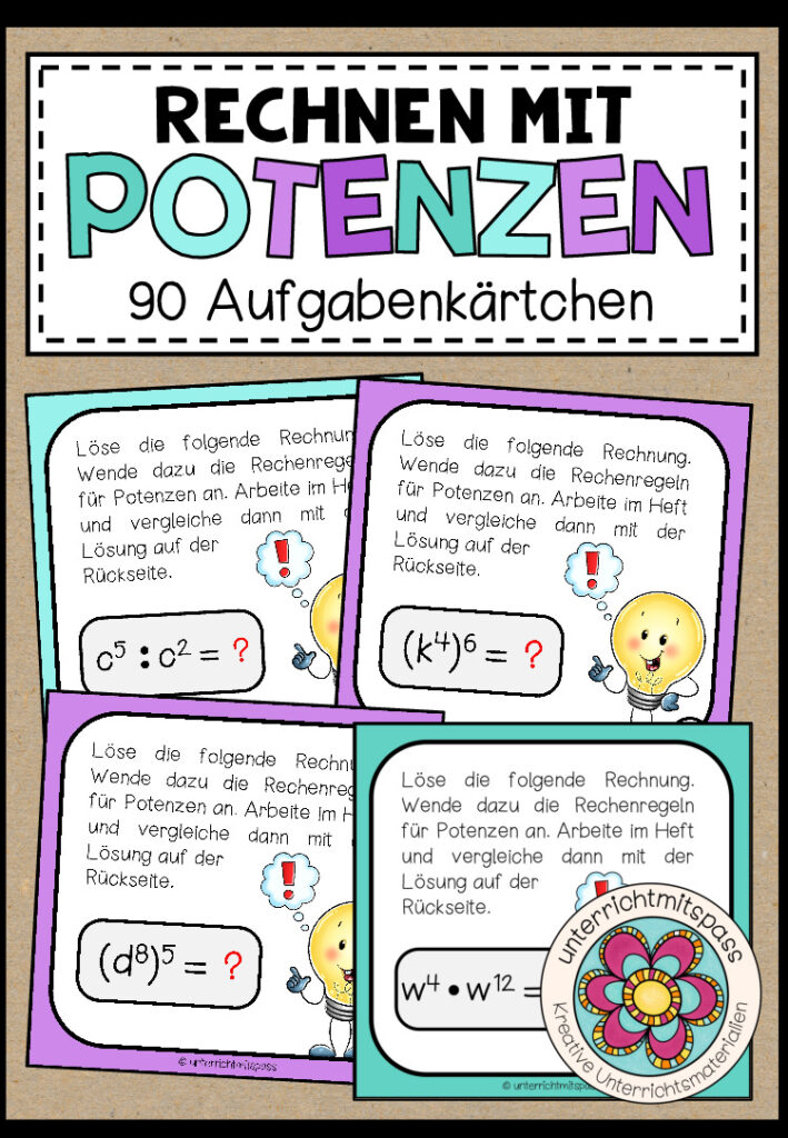 RECHNEN MIT POTENZEN – 90 Aufgabenkärtchen