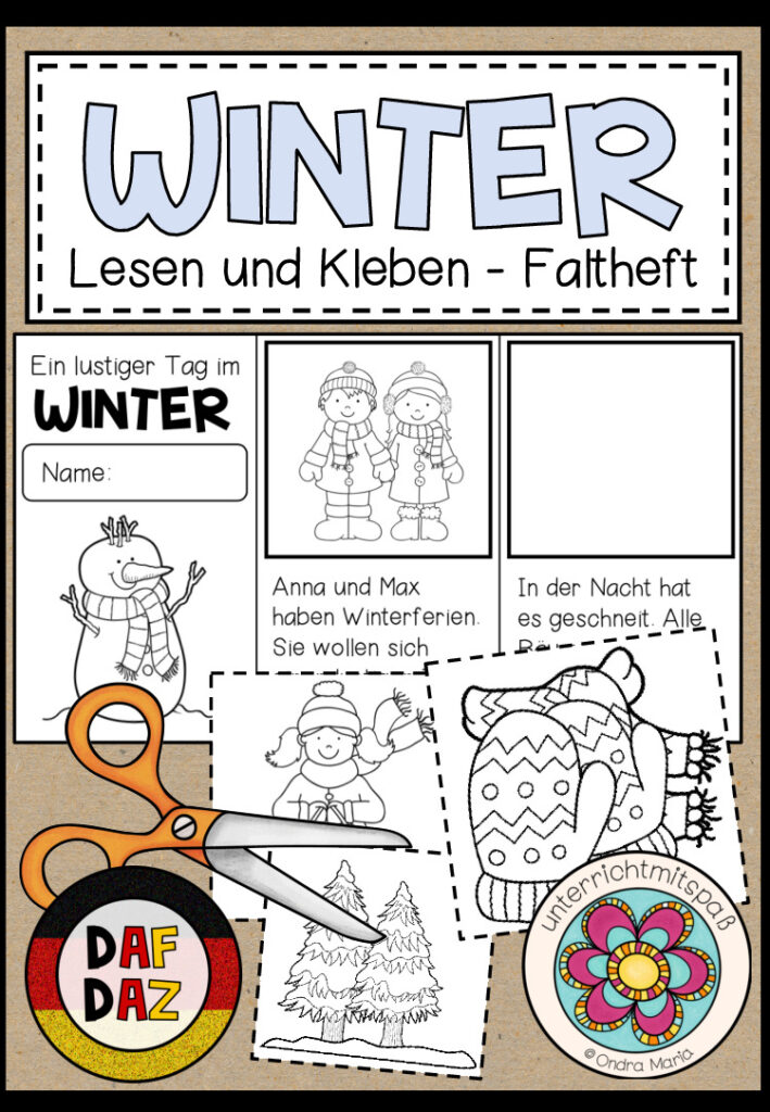 Ein lustiger Tag im Winter – Faltheft (Lesen und Kleben) 2-fach differenziert
