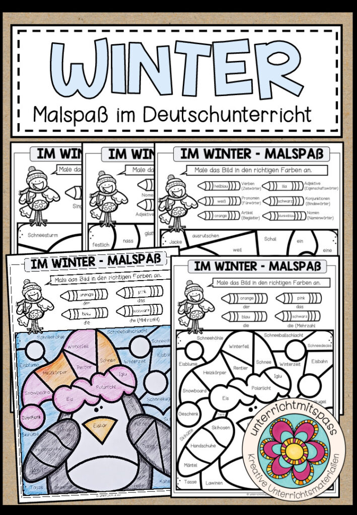 WINTER – Malspaß im Deutschunterricht (Artikel, Wortarten, Singular und Plural)