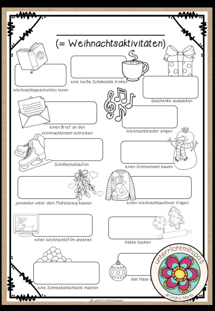 Weihnachtsaktivitäten – Bildwörterbuch