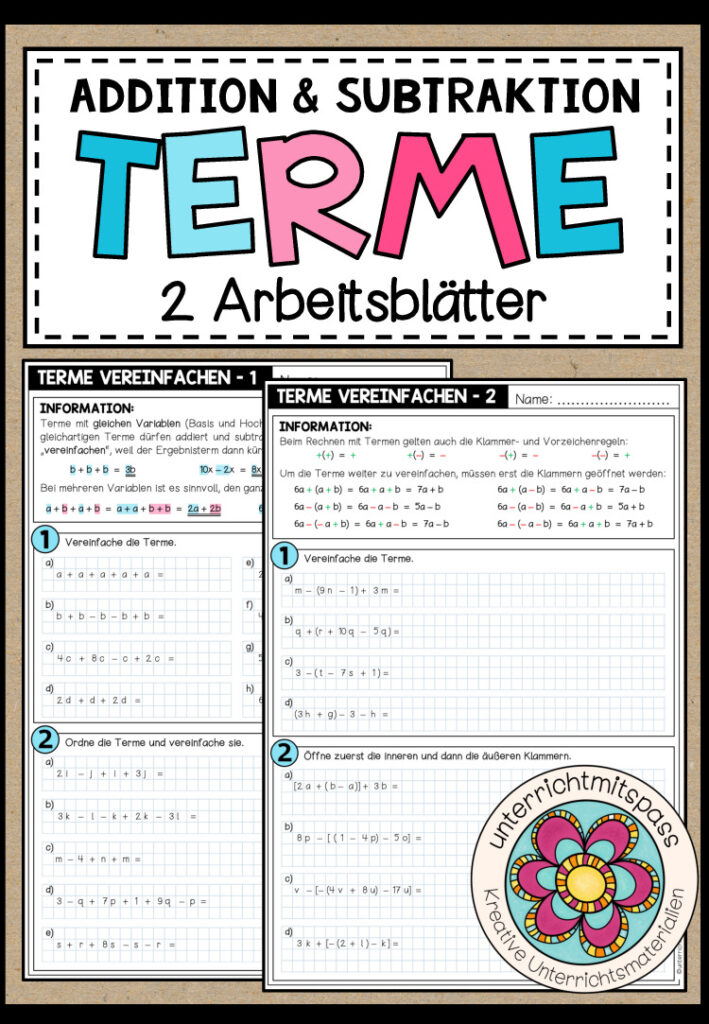 TERME (ohne Potenzen) – Addition & Subtraktion (Arbeitsblätter)