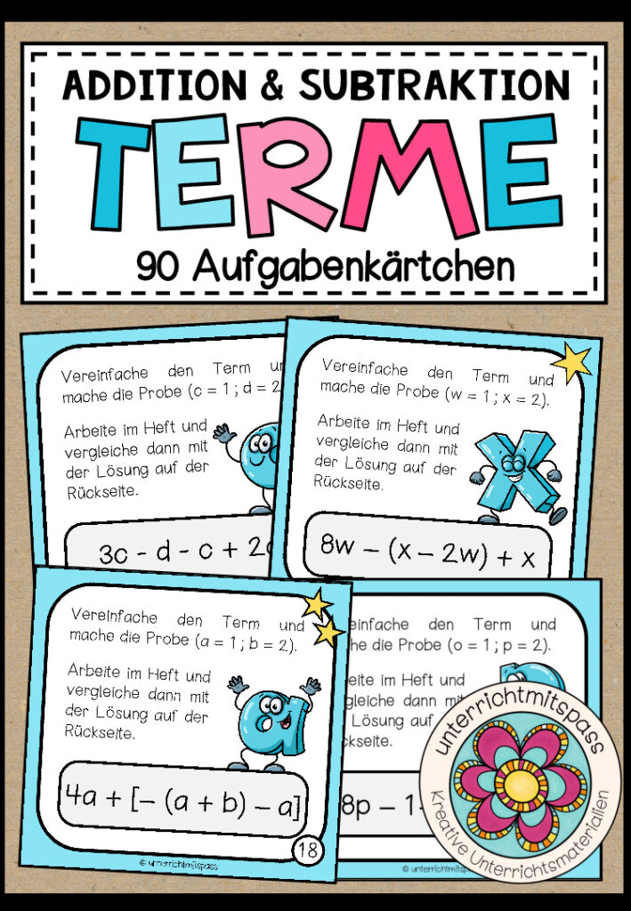 TERME (ohne Potenzen) – Addition & Subtraktion (90 Aufgabenkärtchen)
