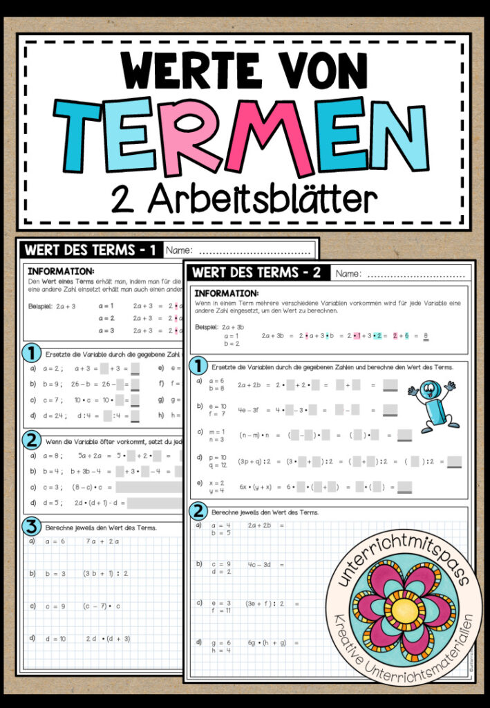 TERME (ohne Potenzen) – Werte von Termen (Arbeitsblätter)