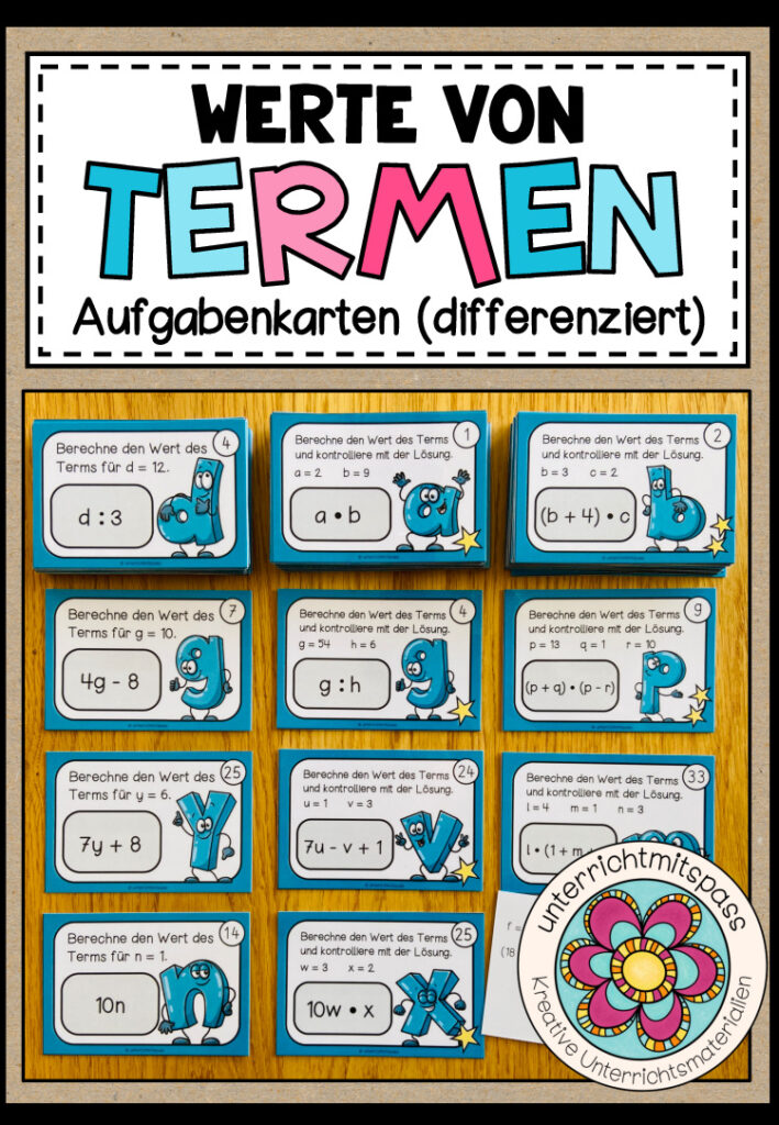 TERME (ohne Potenzen) – Werte von Termen (108 Aufgabenkarten)