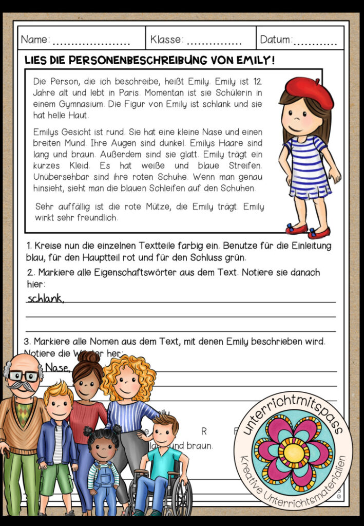 PERSONENBESCHREIBUNG – Textarbeit / Leseverständnis (Arbeitsblatt)