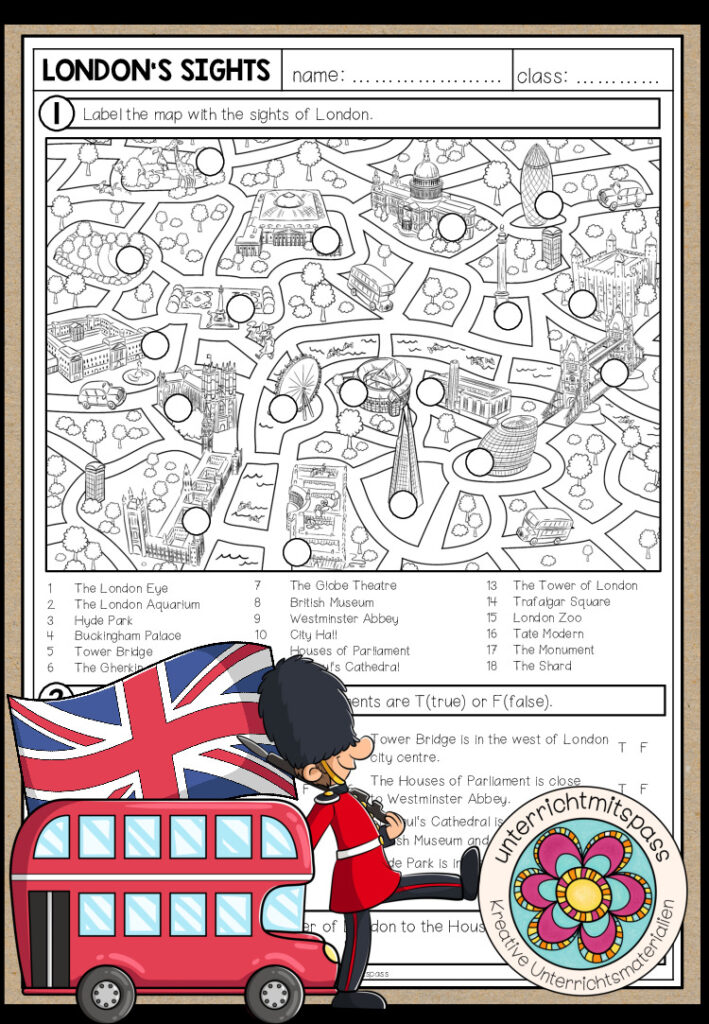 LONDON SIGHTS – Worksheet (Map Work + Giving Directions)