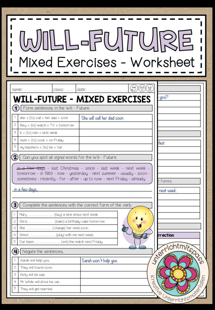WILL – FUTURE – Mixed Exercises (Worksheet)