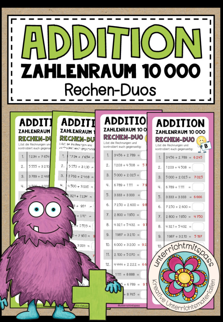 ADDITION (Zahlenraum 10 000) – 3 Rechen-Duos