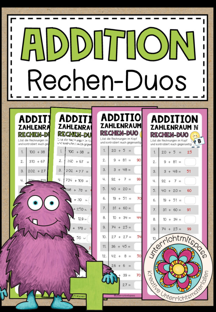ADDITION (Zahlenraum N) – 3 Rechen-Duos