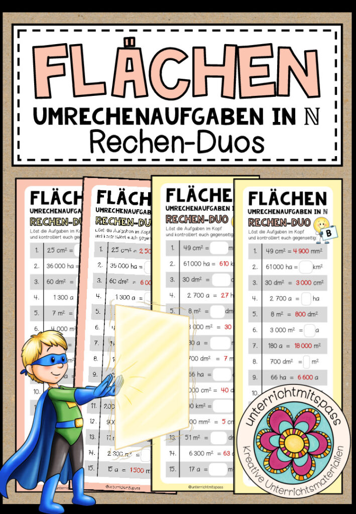 FLÄCHEN (Umrechenaufgaben in N) – 3 Rechen-Duos
