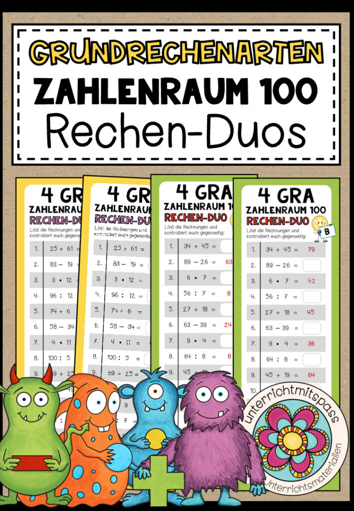 GRUNDRECHENARTEN (Zahlenraum 100) – 3 Rechen-Duos