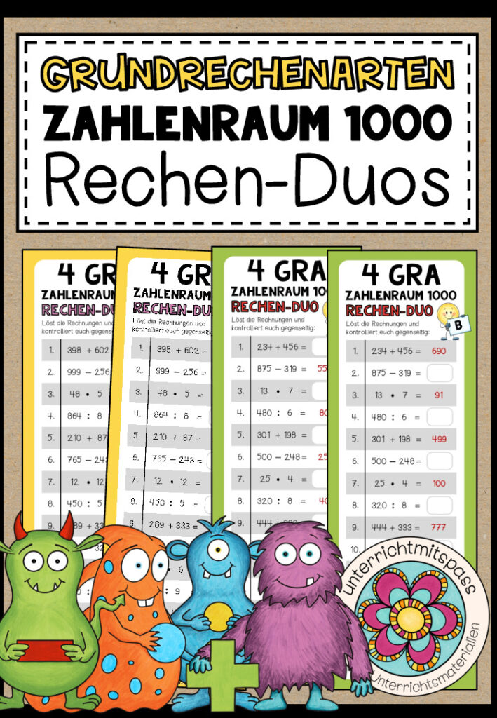 GRUNDRECHENARTEN (Zahlenraum 1000) – 3 Rechen-Duos