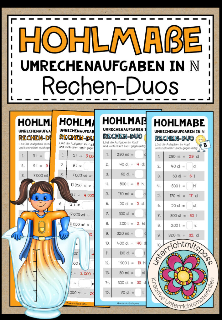 HOHLMAßE (Umrechenaufgaben in N) – 3 Rechen-Duos