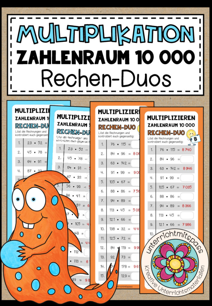 MULTIPLIKATION (Zahlenraum 10 000) – 3 Rechen-Duos