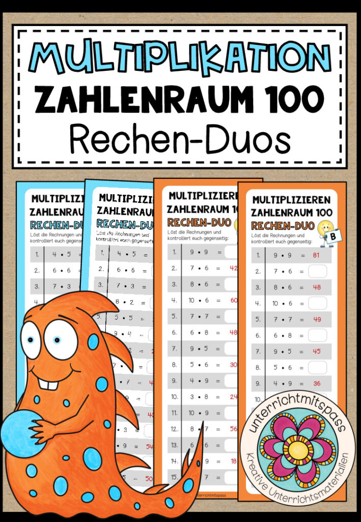 MULTIPLIKATION (Zahlenraum 100) – 3 Rechen-Duos