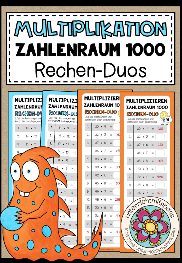 MULTIPLIKATION (Zahlenraum 1000) – 3 Rechen-Duos