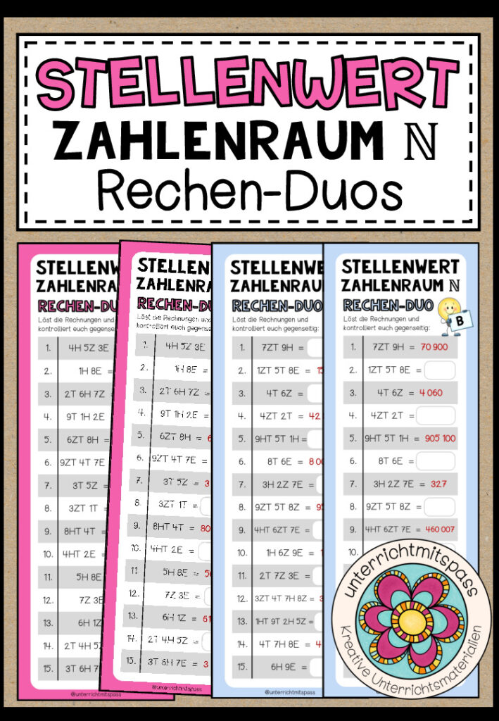 STELLENWERT (Zahlenraum N) – 3 Rechen-Duos