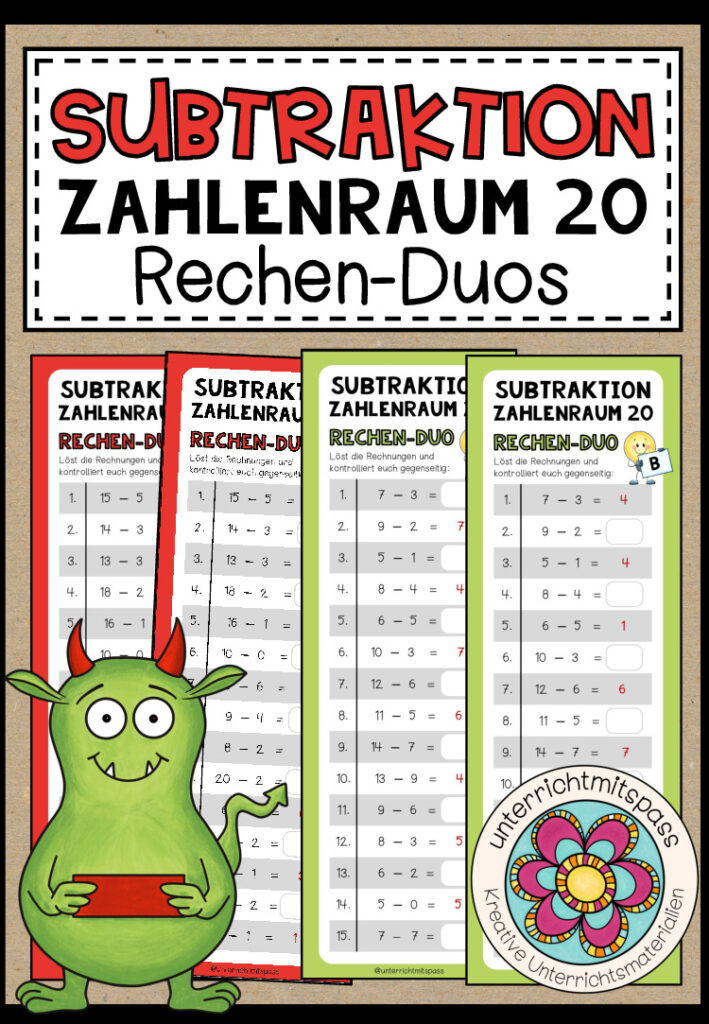 SUBTRAKTION (Zahlenraum 20) – 3 Rechen-Duos