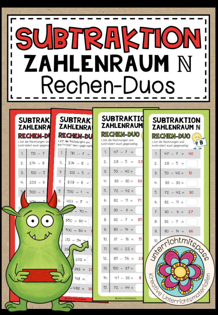 SUBTRAKTION (Zahlenraum N) – 3 Rechen-Duos