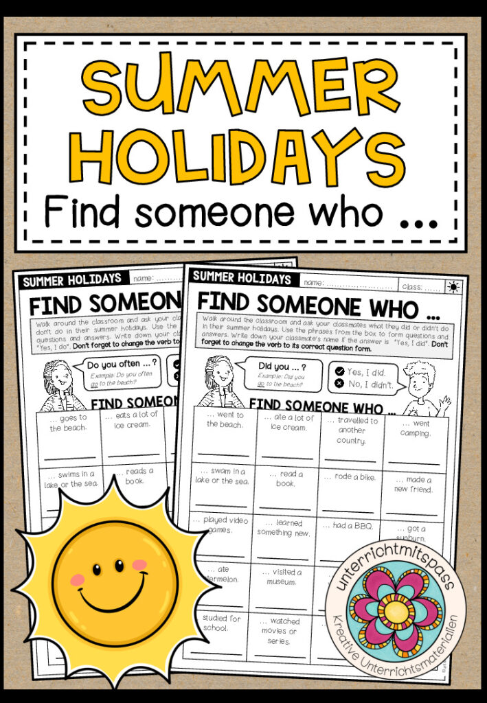 SUMMER HOLIDAYS – Find someone who … (Bingo)