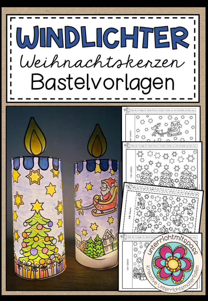 Weihnachtskerzen (Windlichter) – Bastelvorlage