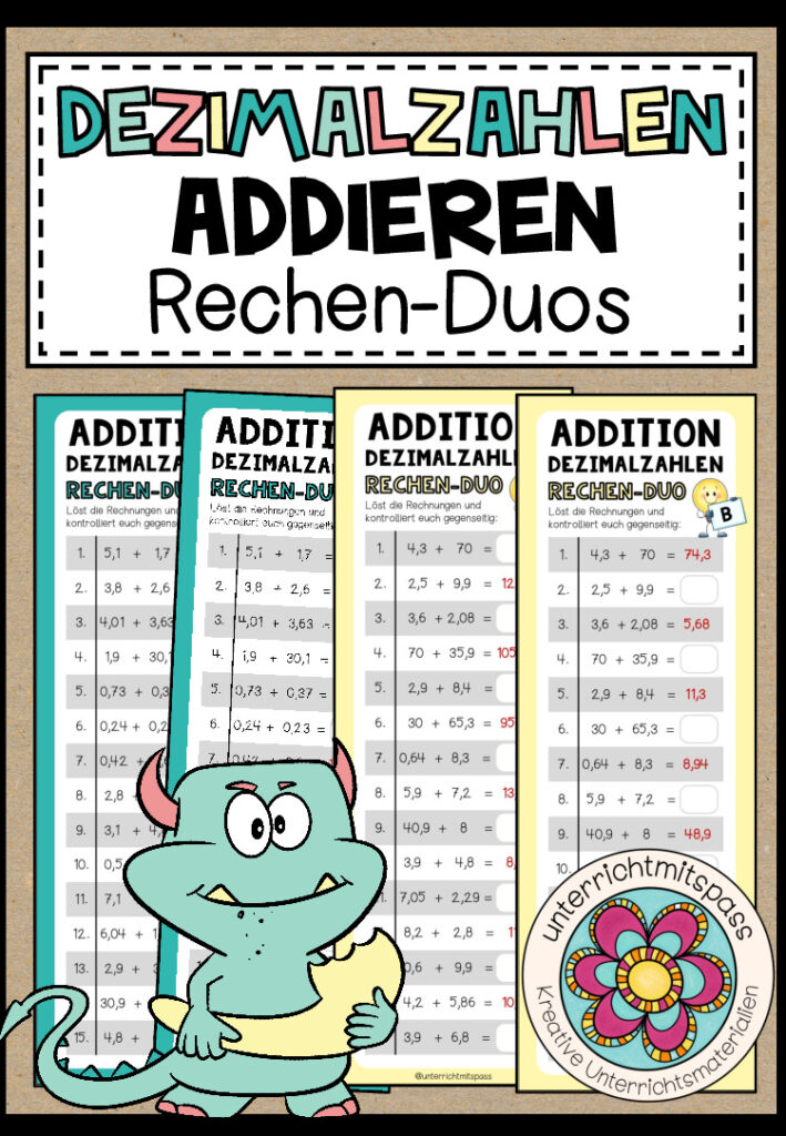 ADDITION (Dezimalzahlen) – 3 Rechen-Duos