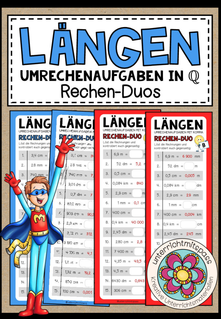 LÄNGEN (Umrechenaufgaben in Q) – 3 Rechen-Duos